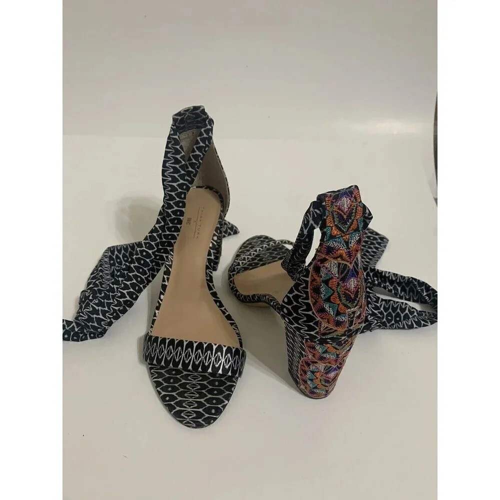 Trina‎ Turk x INC Kanata Ankle Wrap Embroidered Heel Sandals Sz 7